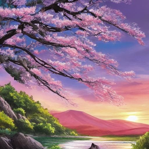 Sunrise Mountain View in Anime Style