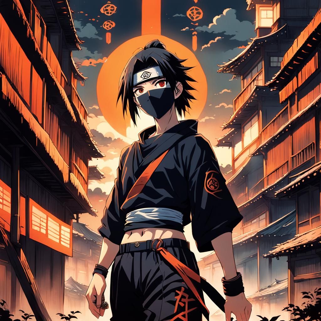 Female Shinobi with Uchiha Symbol, Anime Key Visual