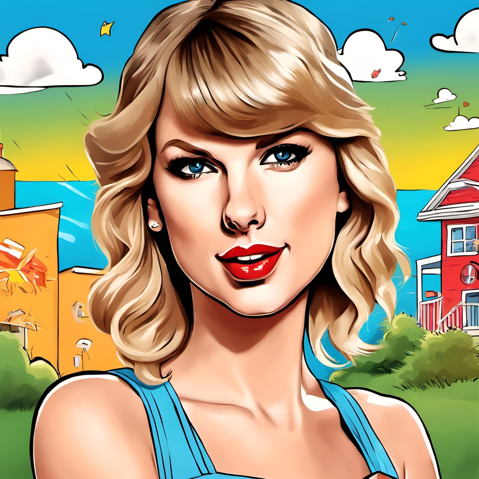 Colorful Cartoon Caricature of Taylor Swift