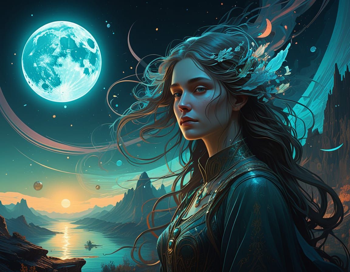 Enchanting Alien Goddess in Dreamlike Landscape