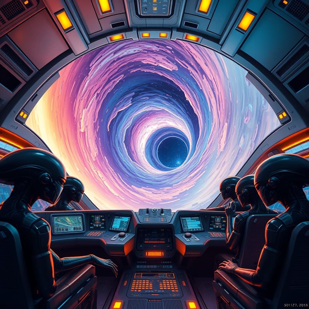 Cosmic Expedition Through Wormhole in Futuristic Starship