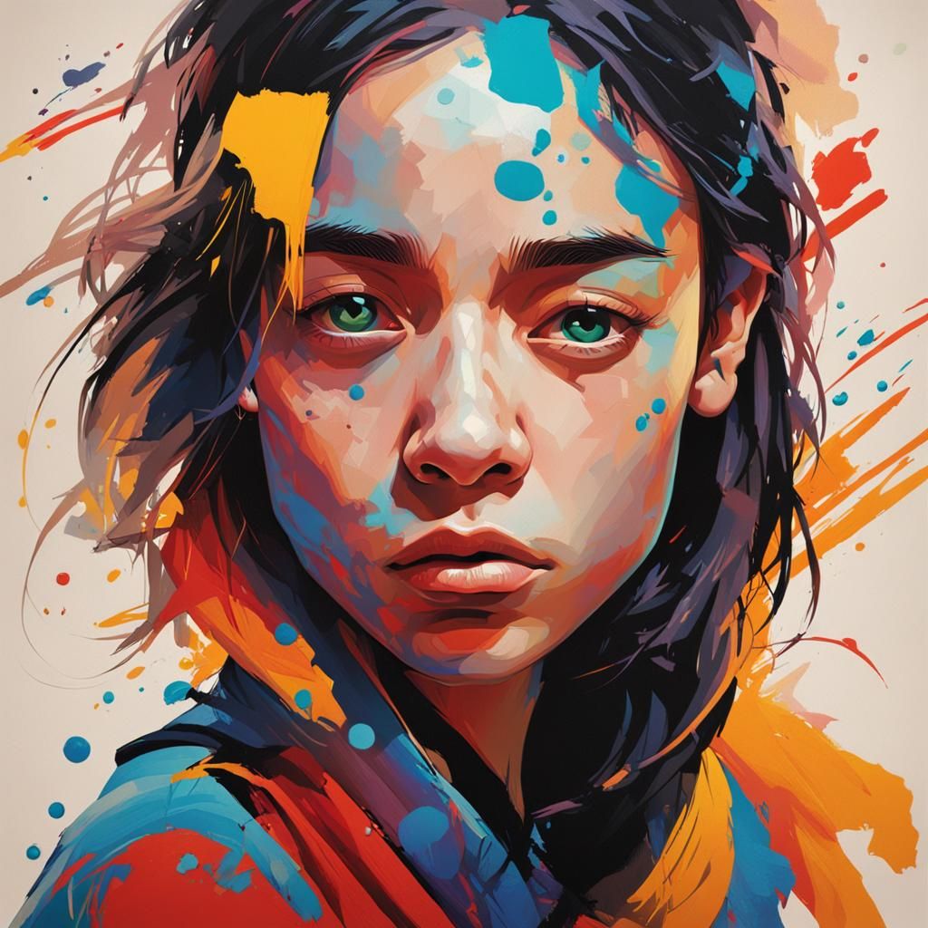 Young Woman Portrait in Pop Art Style