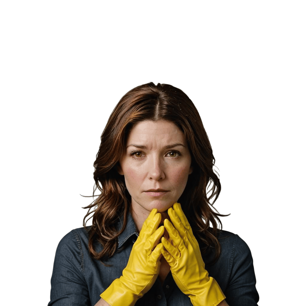 Tired Woman with Rubber Gloves: Professional Portrait