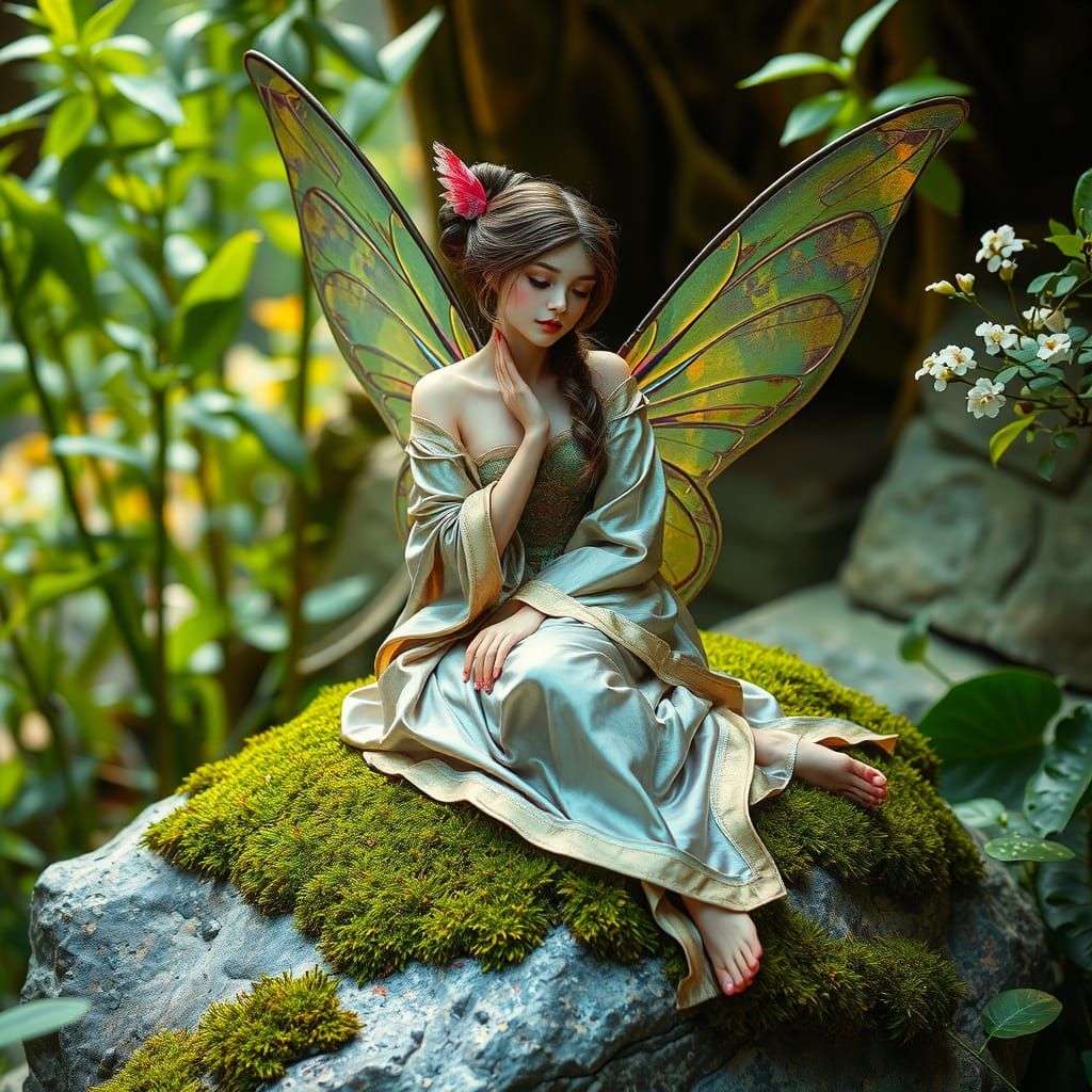Enchanted Woodland Fairy in Vibrant, Iridescent Hues