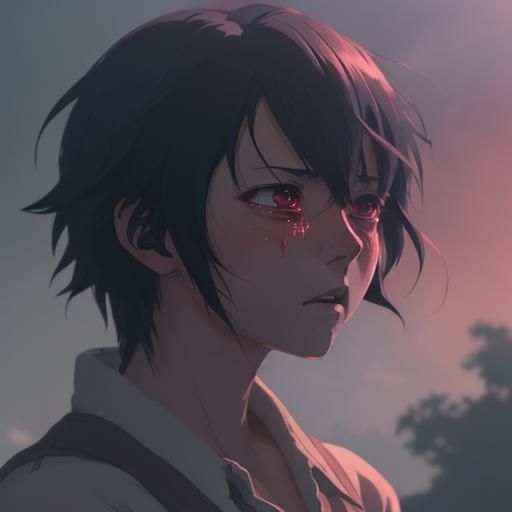 Demon Crying Blood in Anime Style