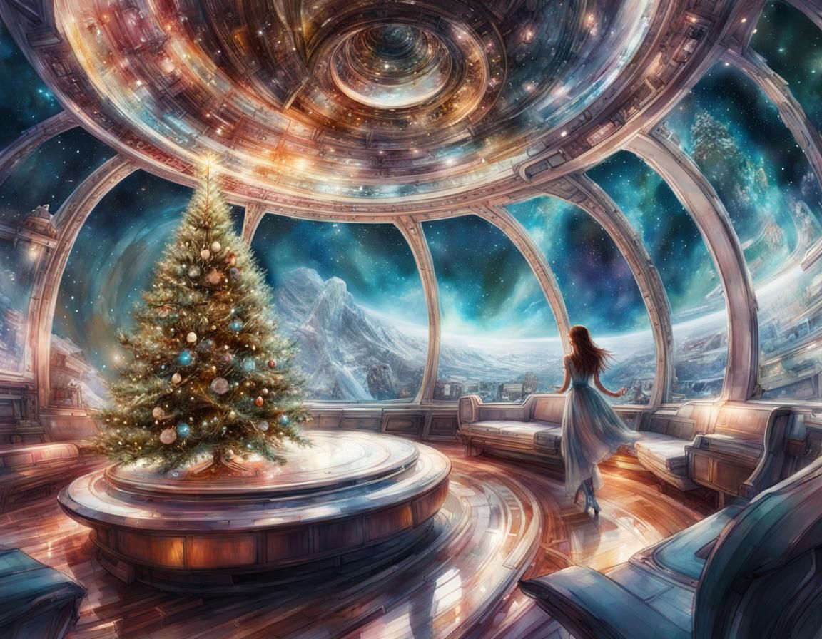 Christmas Tree Dance: Double Exposure Watercolor Art