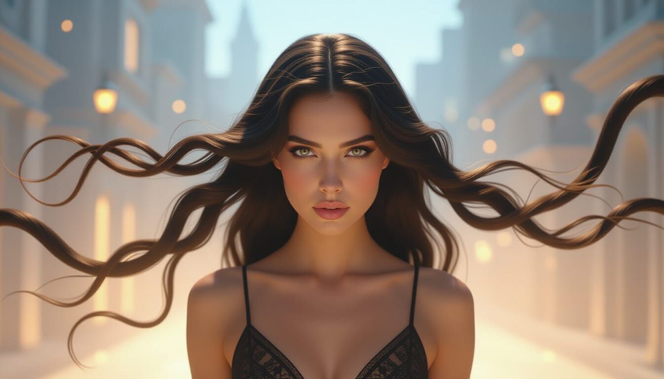 Cyberpunk Woman in Neon Alley with Ethereal Lighting