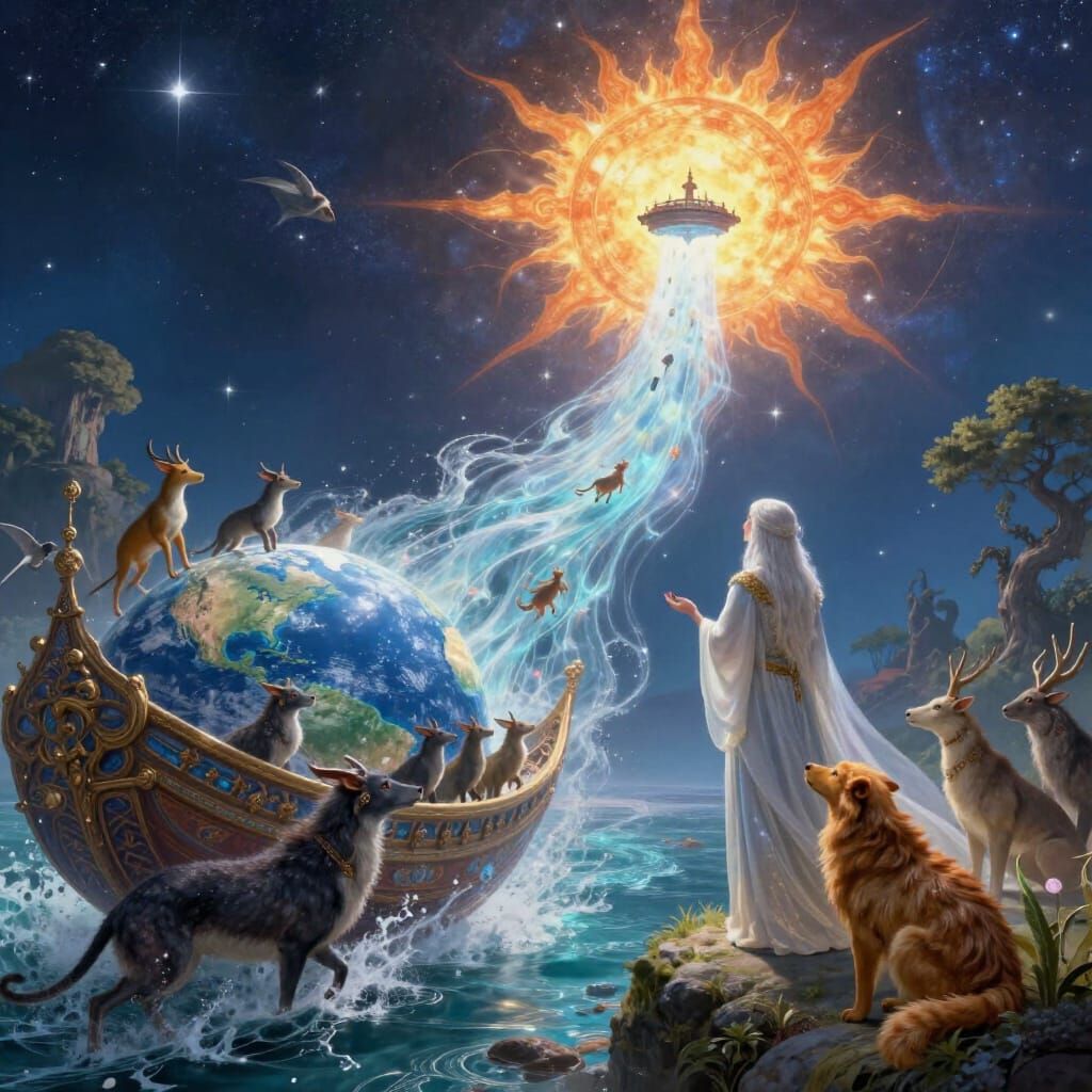 Oannes Guides Animals to Starship in Epic Matte Painting