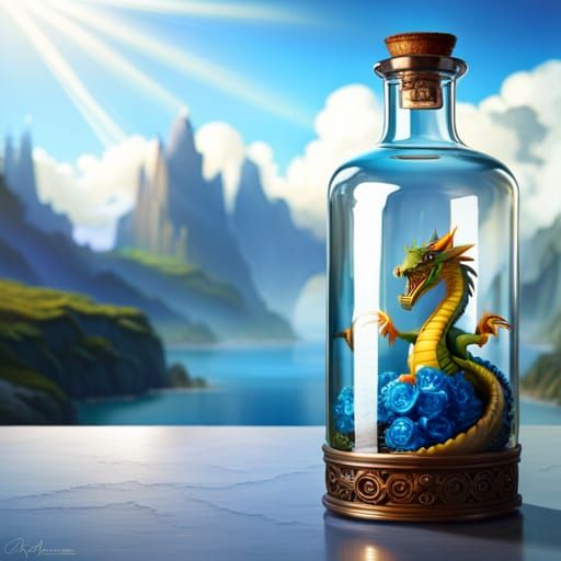 Dragon in Magic Bottle, 3D Render