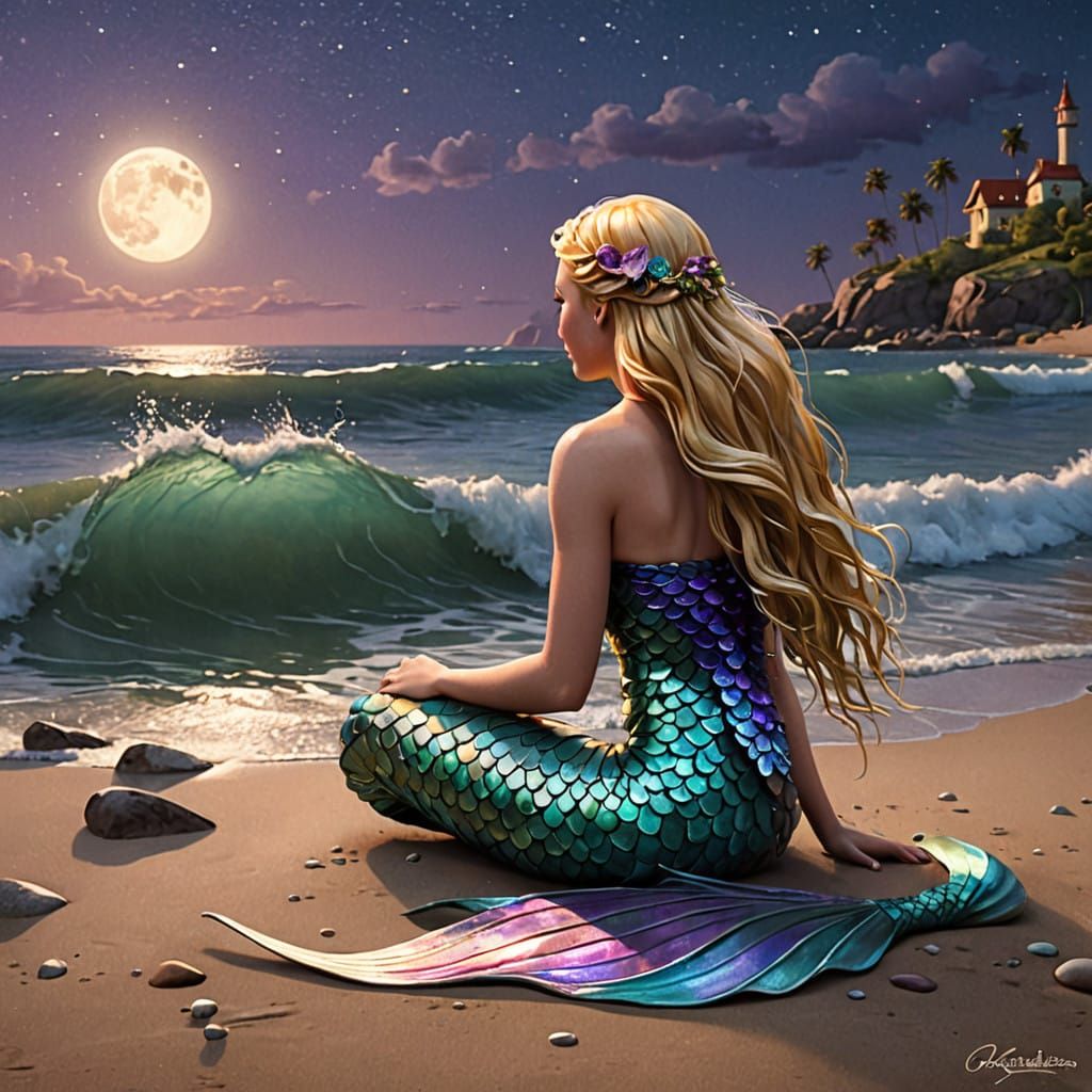 Enchanted Mermaid Under Moonlit Tides