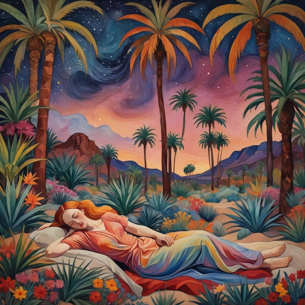 Desert Oasis Dreamscape in Expressionist Style