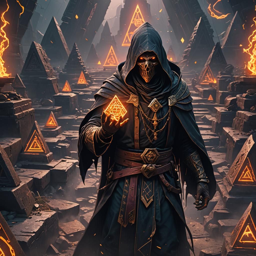 Cultist on Glowing Triangle in Detailed Matte Painting