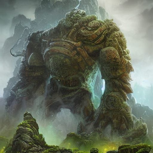 Ancient Stone Golem Guarding Forest Temple