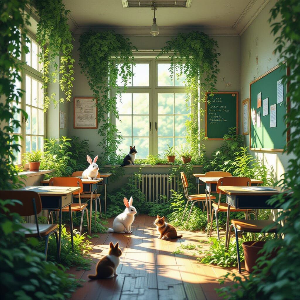 Overgrown Classroom Reclaimed by Nature and Animals