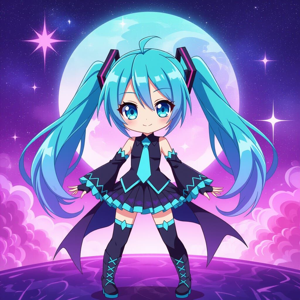 Demonic Chibi Star Guardian Miku in Pop Surrealism