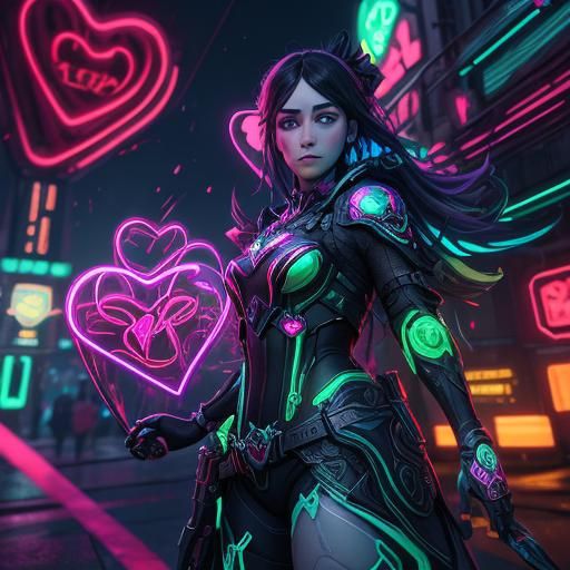 Neon Glass Hearts: Hyperrealistic Art in Vivid Color