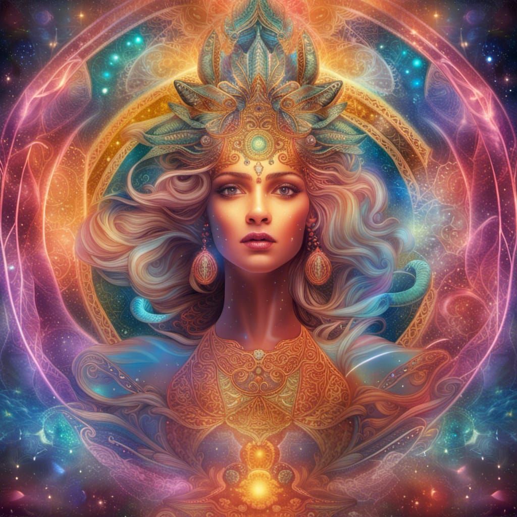 Beautiful Goddess Face in Astral Cosmic Illustration