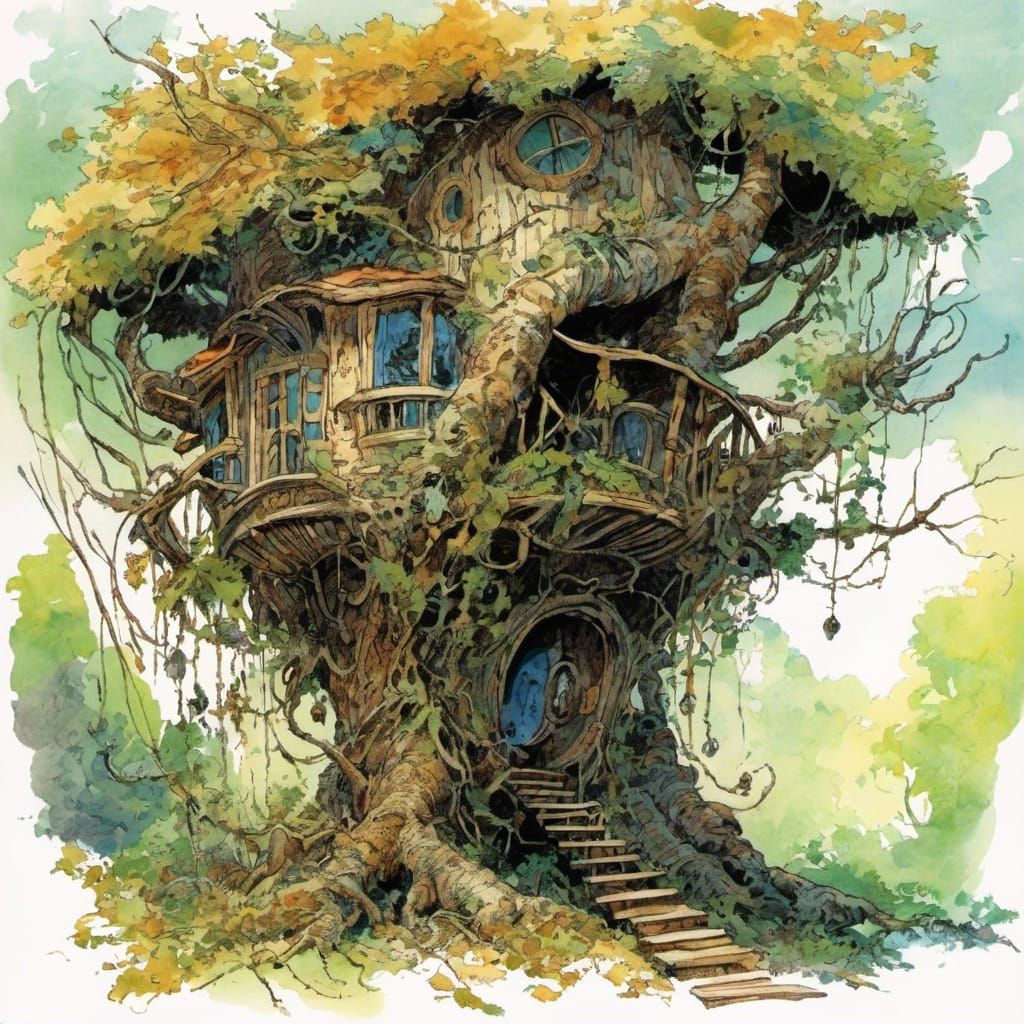 Fantasy Treehut Suspended from Alien Tree