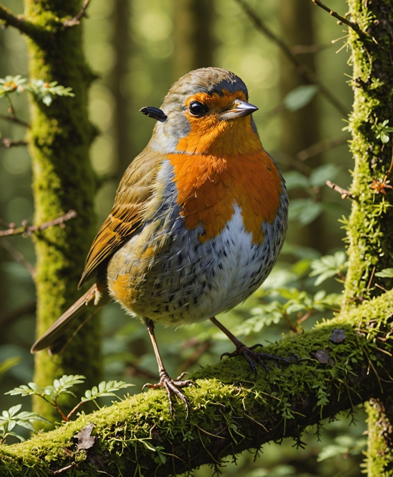 Proud Robin in Sun-Dappled Forest