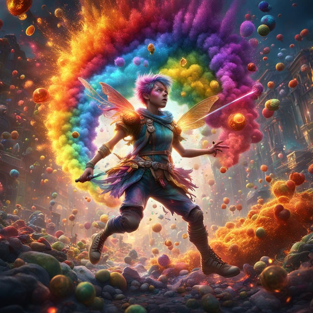 Pixie Rainbow Explosion: Fantasy Concept Art