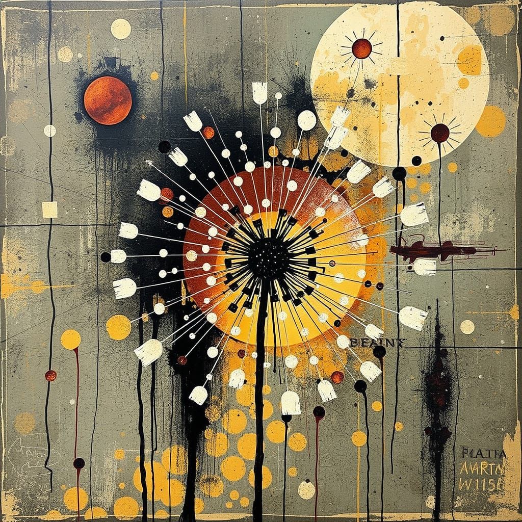 Grunge Dandelion Landscape in Encaustic Wax