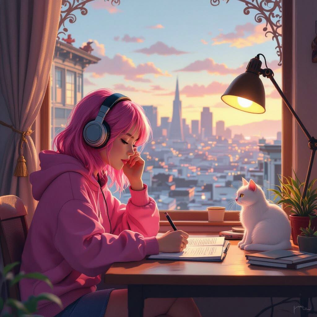 Lofi Girl Studying in Cozy San Francisco Room
