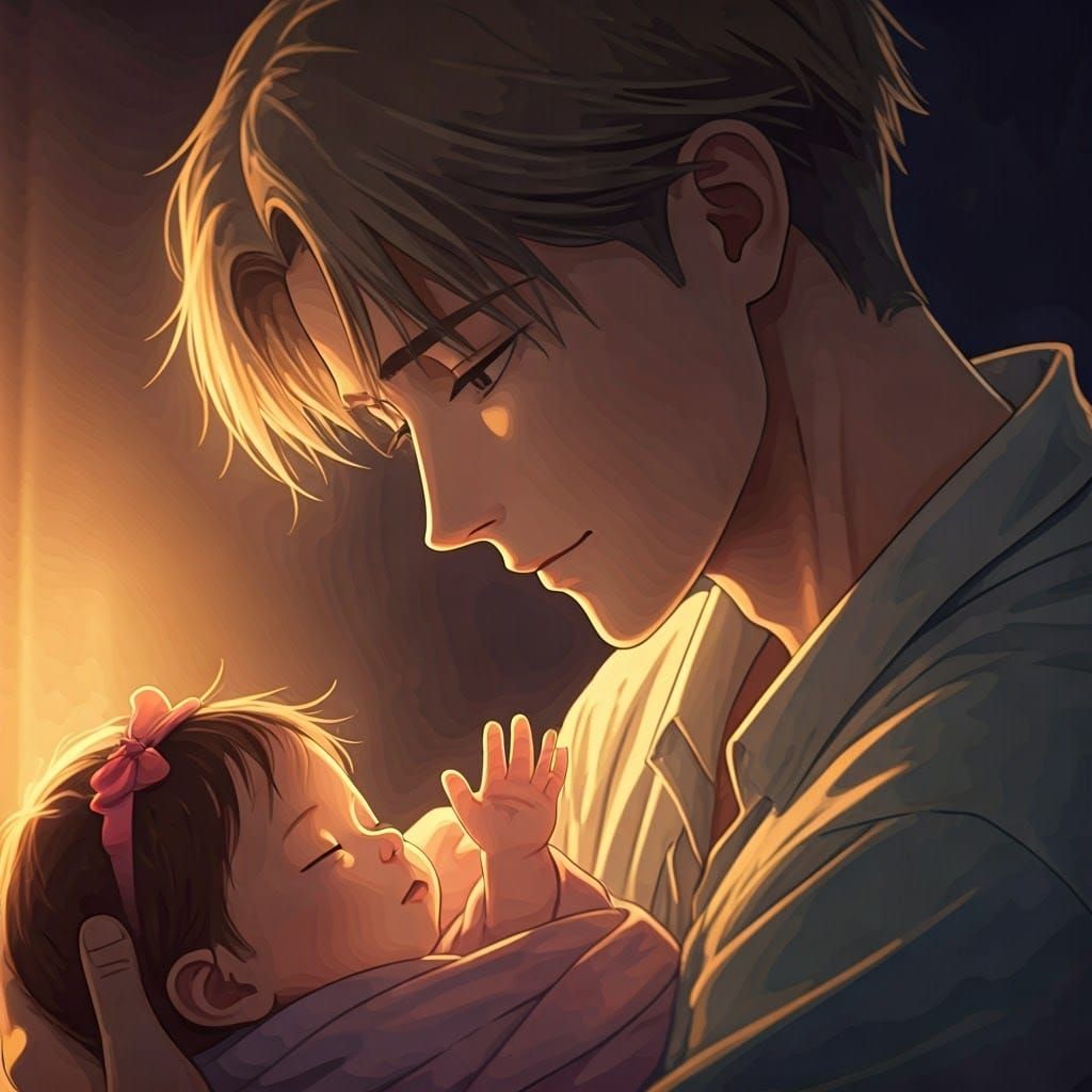 Anime Character Cradling Newborn Baby Girl