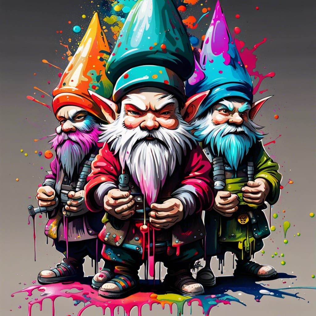 Gnomes in Japanese Graffiti Art Style