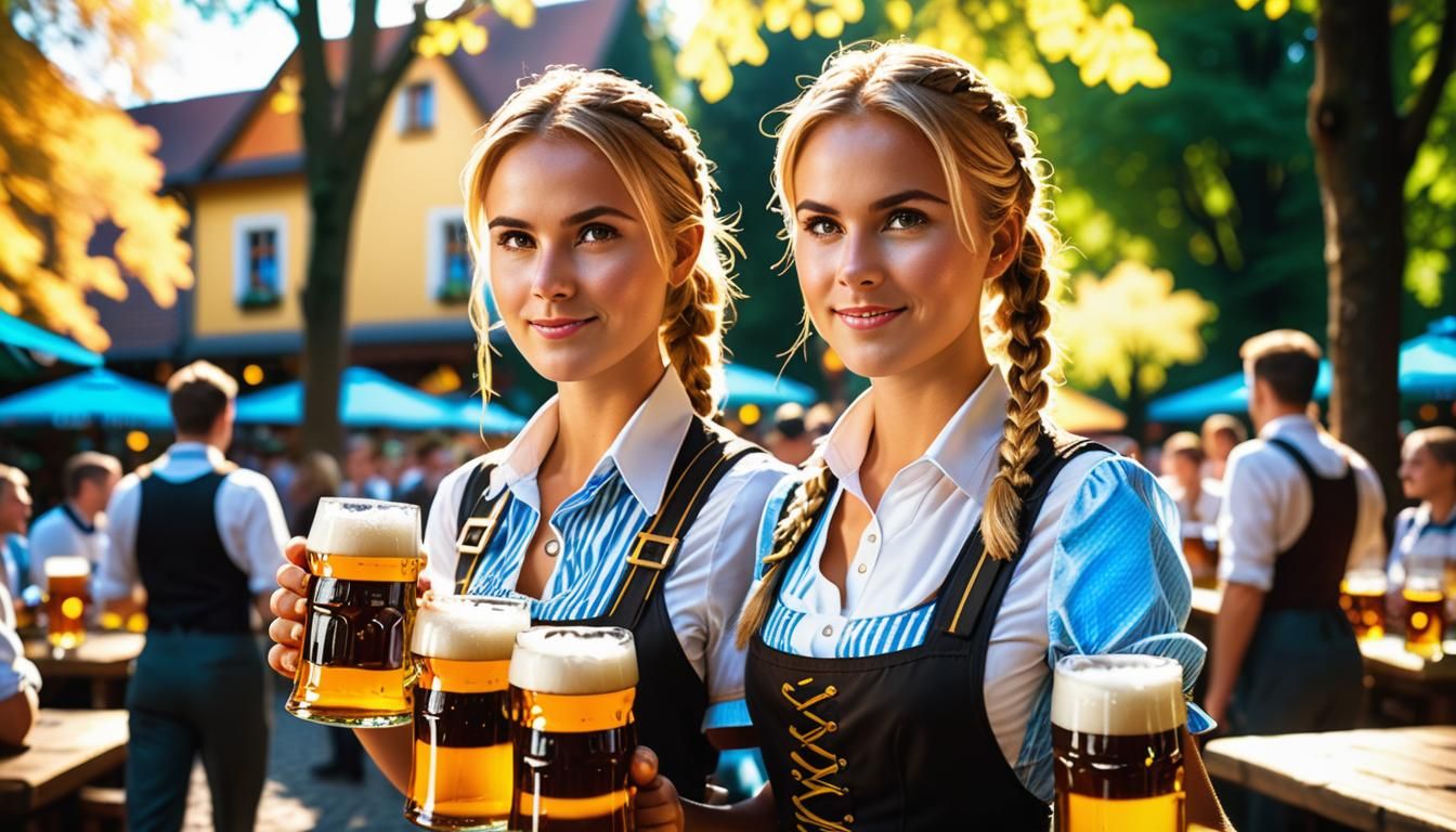 Bavarian Waitress in Beer Garden: Photorealistic 8K