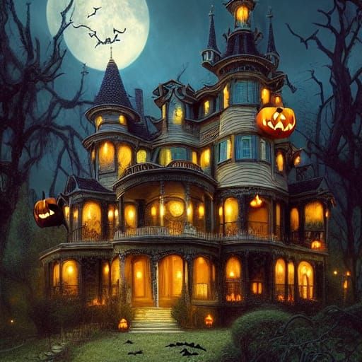 Sinister Halloween House in Gothic Art Nouveau Style