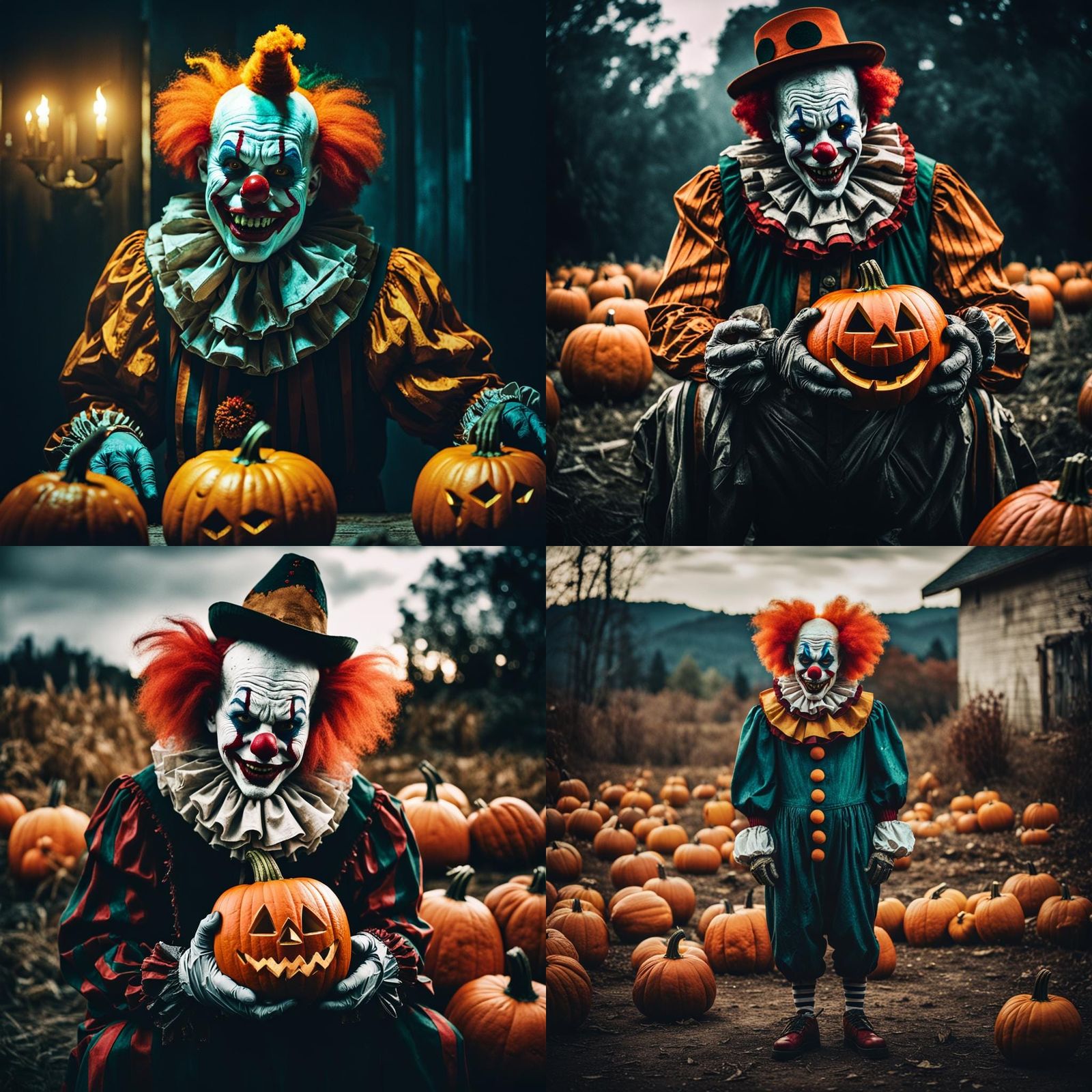 Creepy Clown with Pumpkin in Cinematic Style