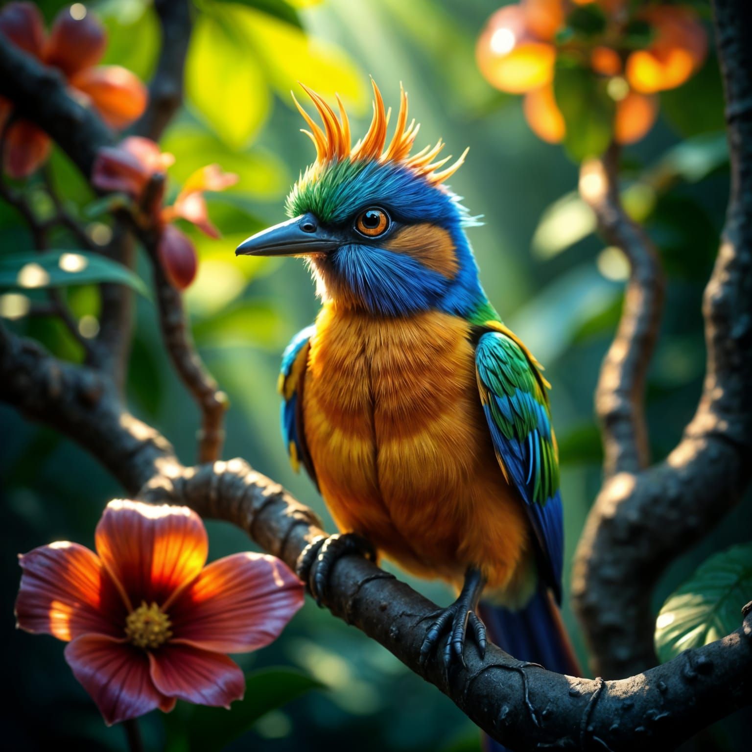 Surreal Hyperrealistic Portrait of African Paradise Flycatch...