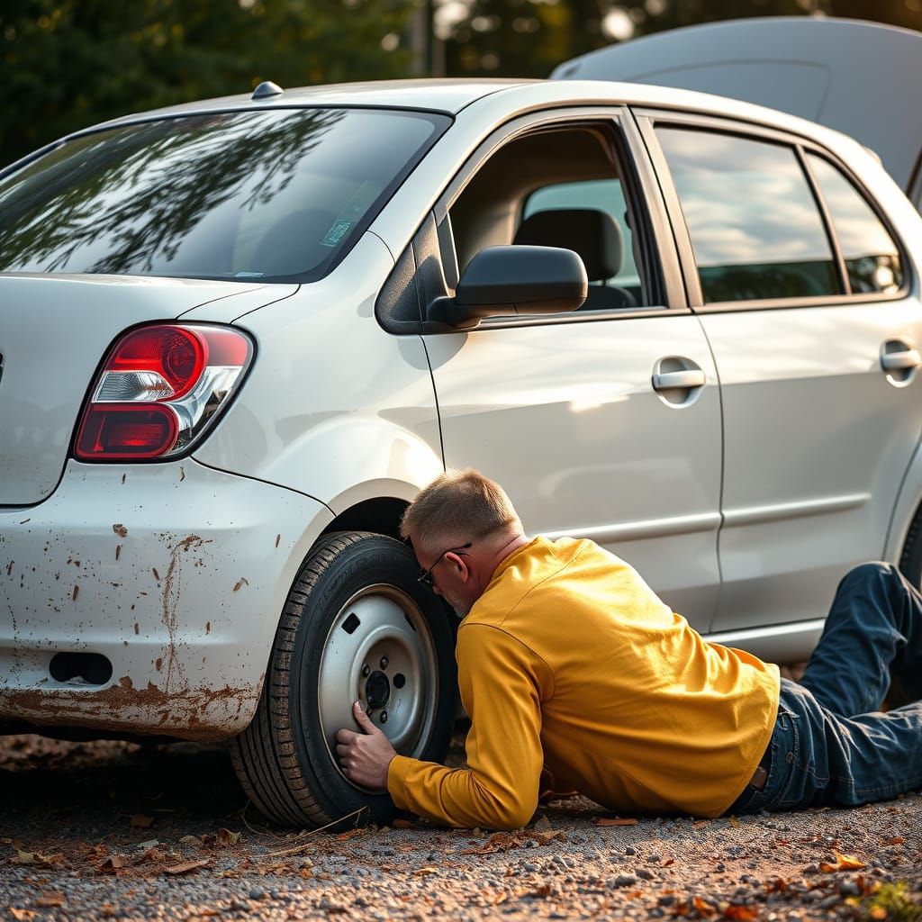 Driver Repairing Car with Positive Vibes
