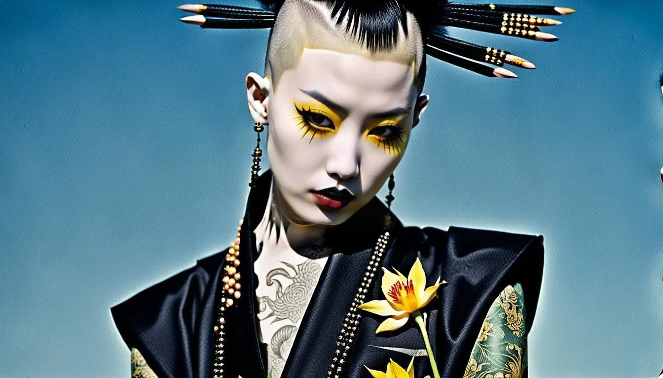 Japanese Emo Geisha Skinhead Portrait: Fine Art Photography