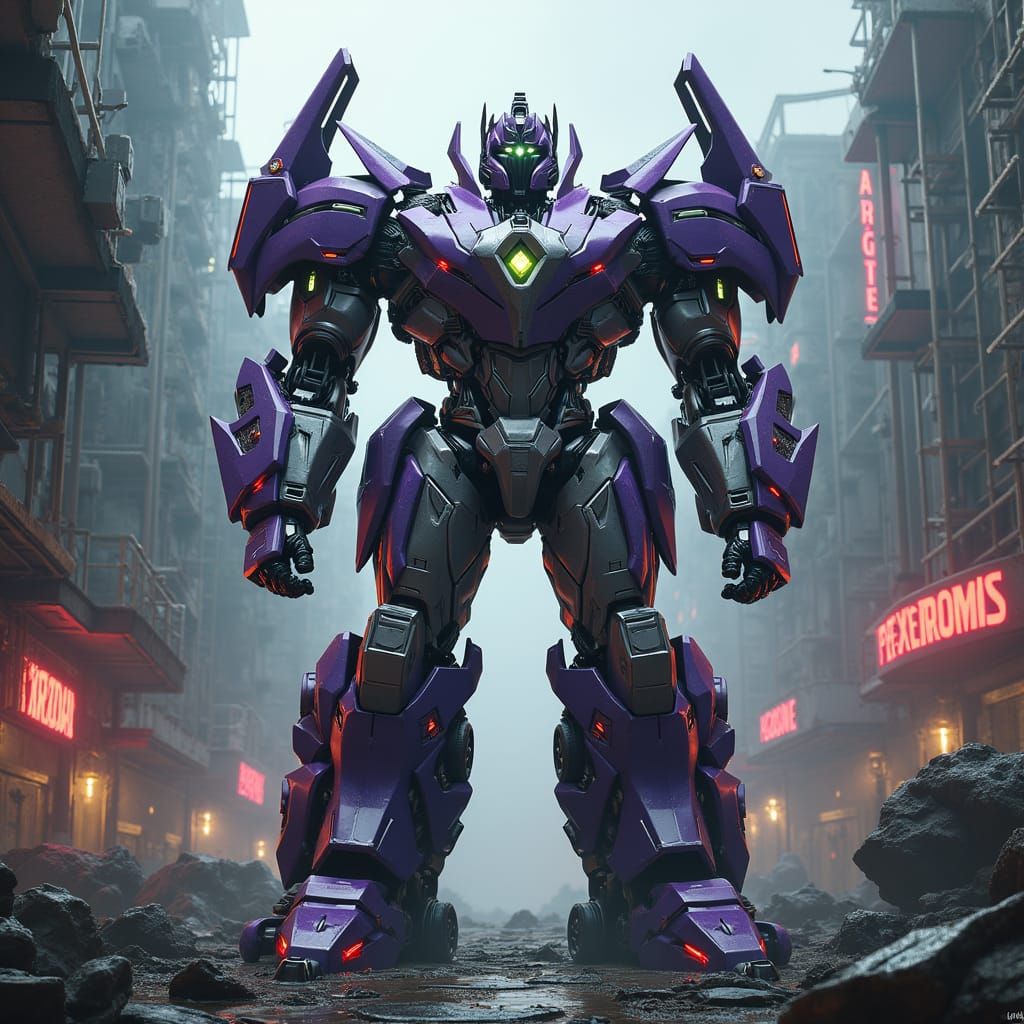 Cyberpunk Decepticon: Metallic Titan in a Dark, Gritty Futur...