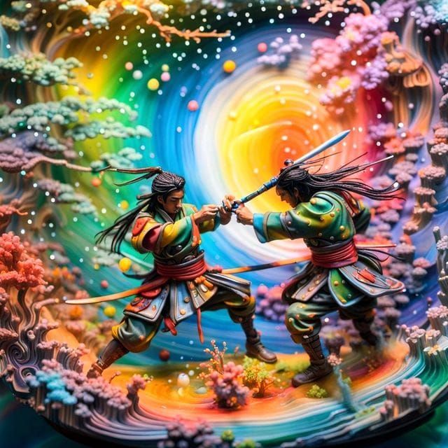 Rainbow Samurai Silhouette in Graphic Style