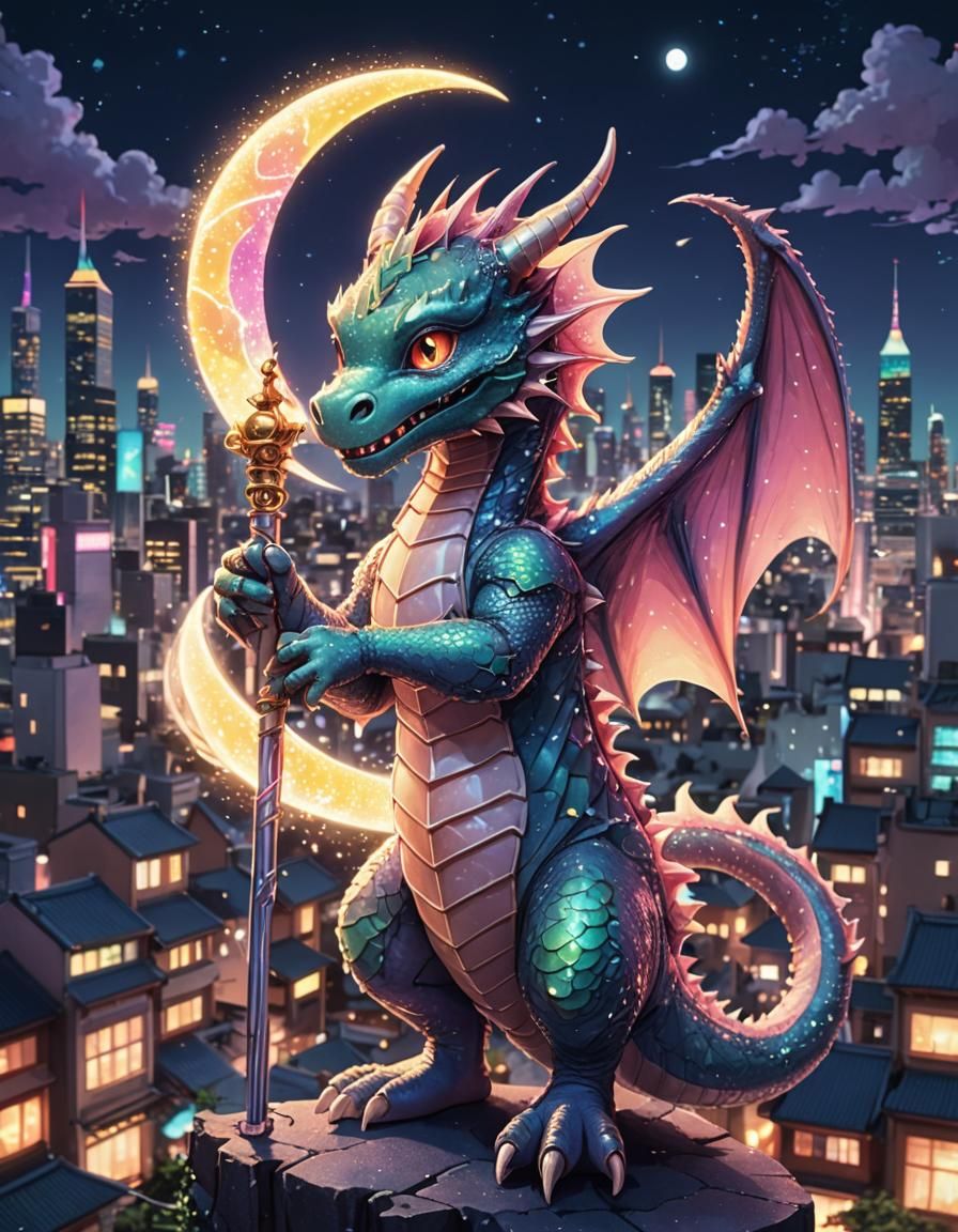 Cute Dragon in Sparkling City, Manga Style