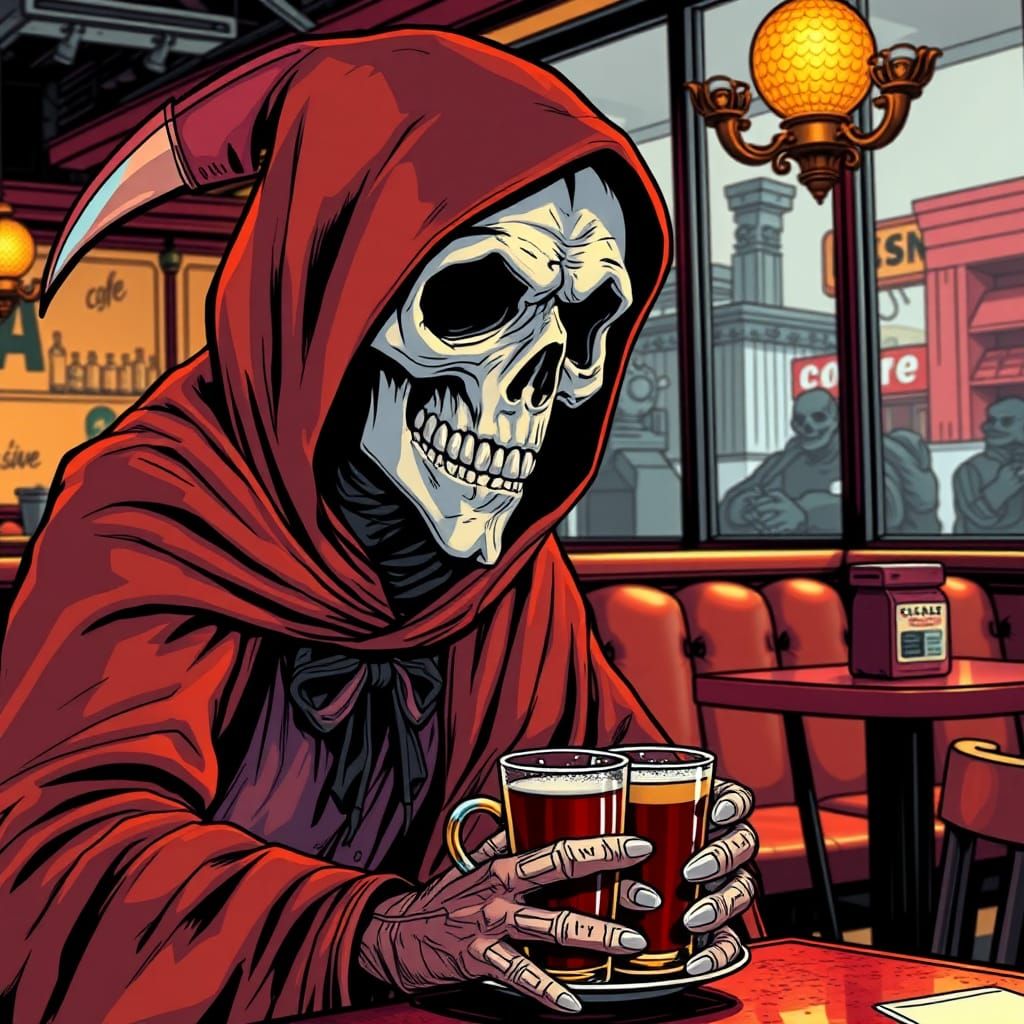 Grim Reaper's Blind Date: Comic Style Portrait