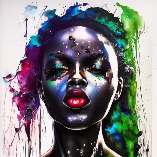 Colorful Ink Splash Portrait of a Black Girl