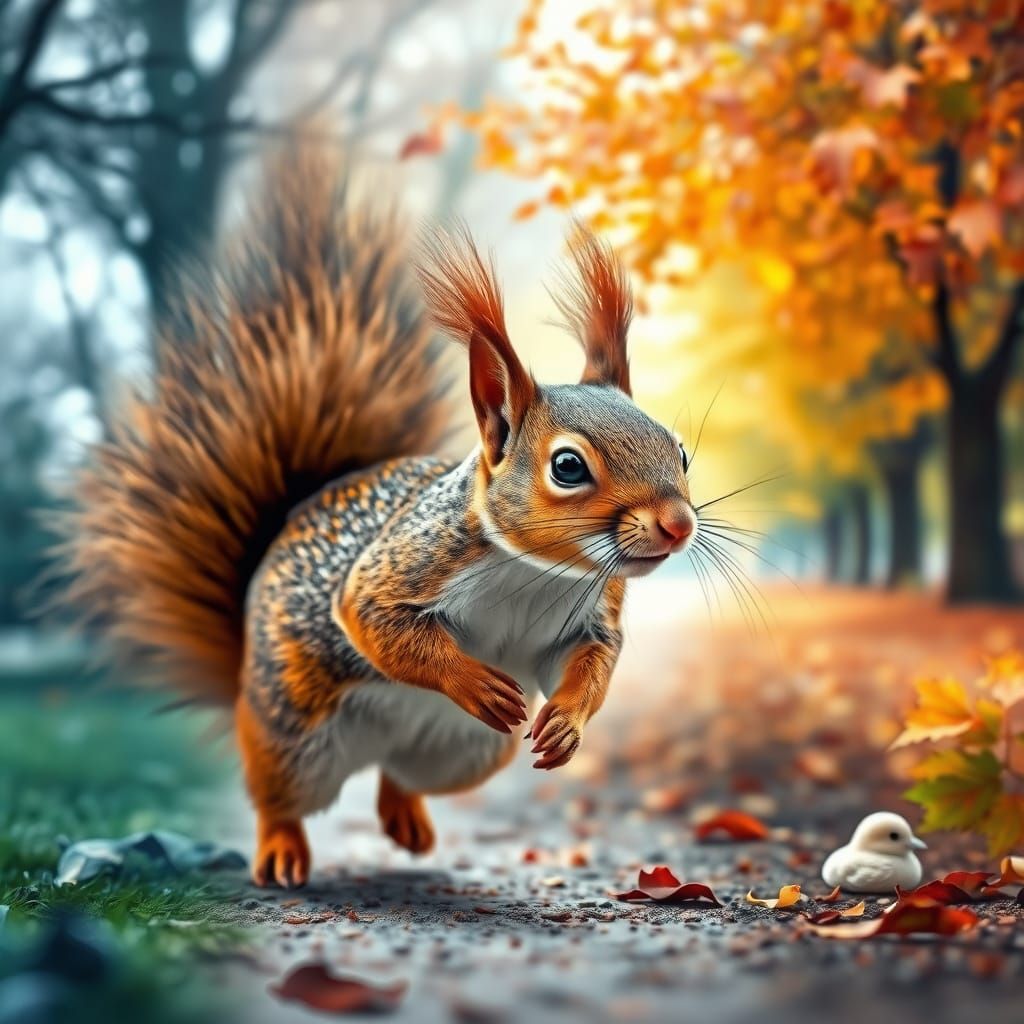 Squirrel Runs Through Seasons in Watercolor Style