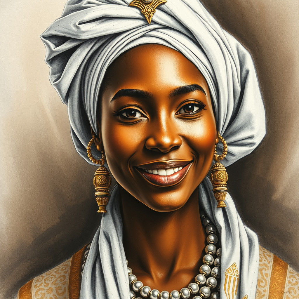 Nubian Princess Portrait in Charcoal Drawing Style
