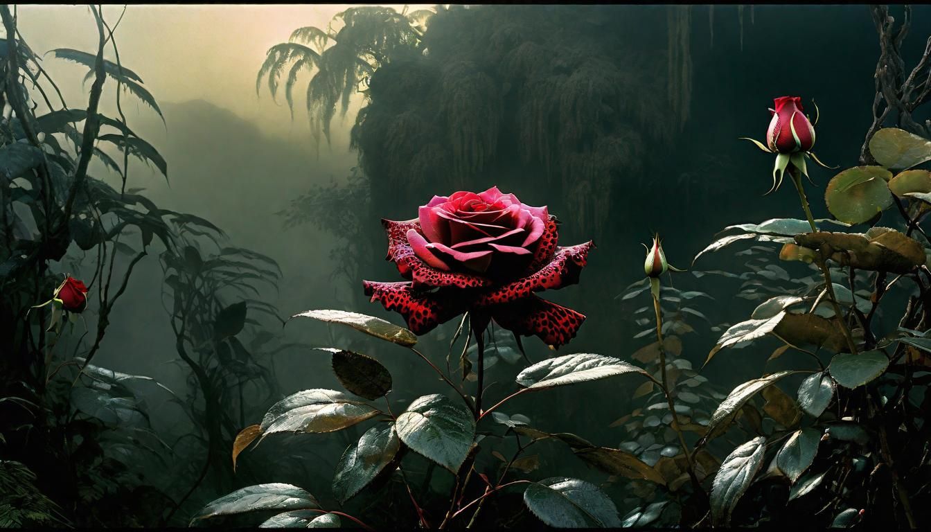 Surreal Leopard Octopus Rose Plant in Matte Painting Style