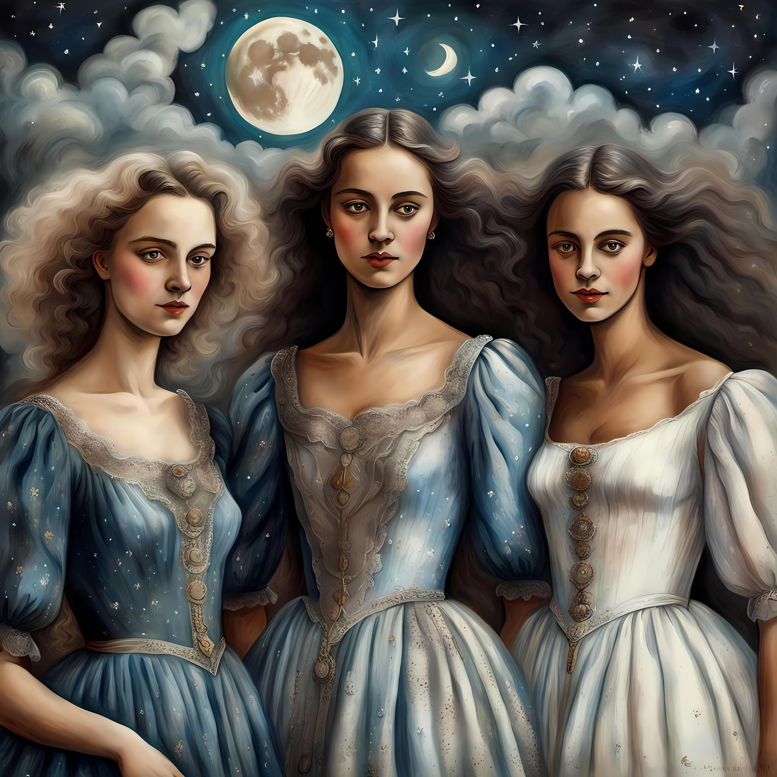 Frisian Women Play Under Moonlit Sky, Carrington Style