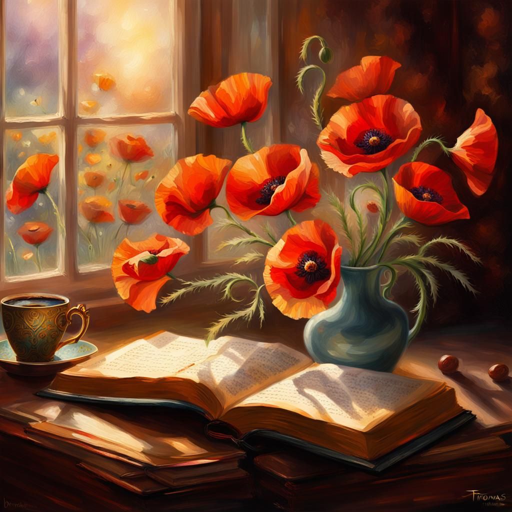 Poppies Still Life in Ethereal Golden Light