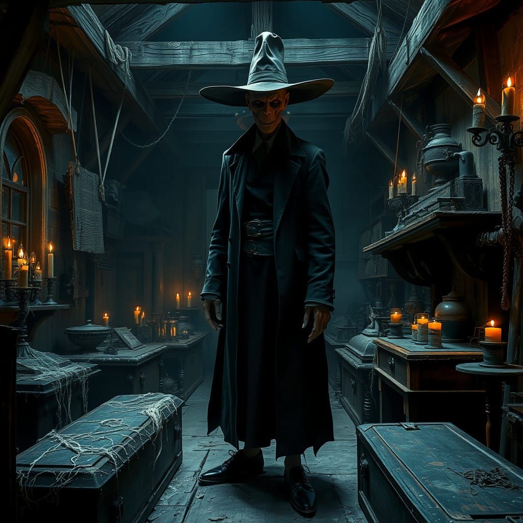 Gothic Undertaker in a Haunted Wild West Shop