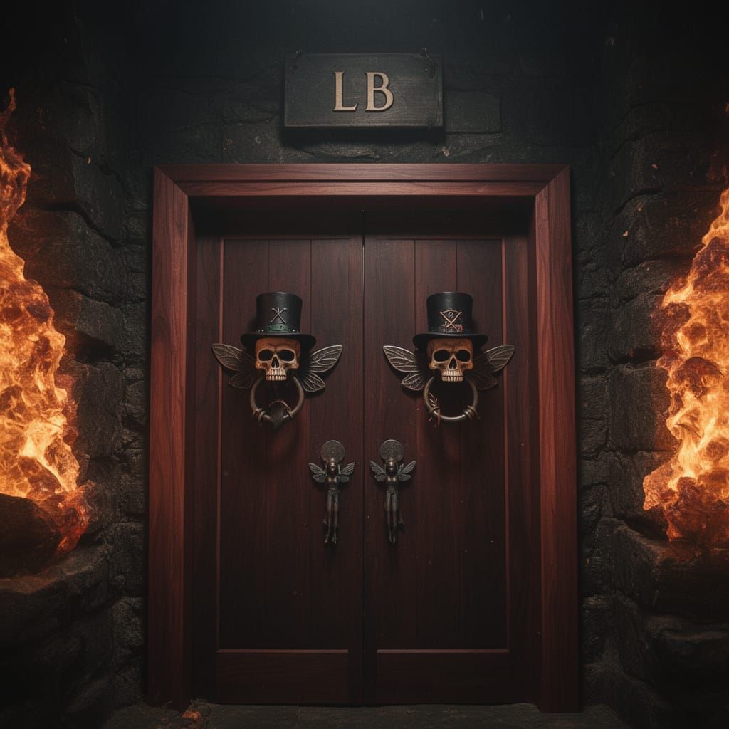 Dark Cherry Door with Skull Knocker in Brimstone Walls