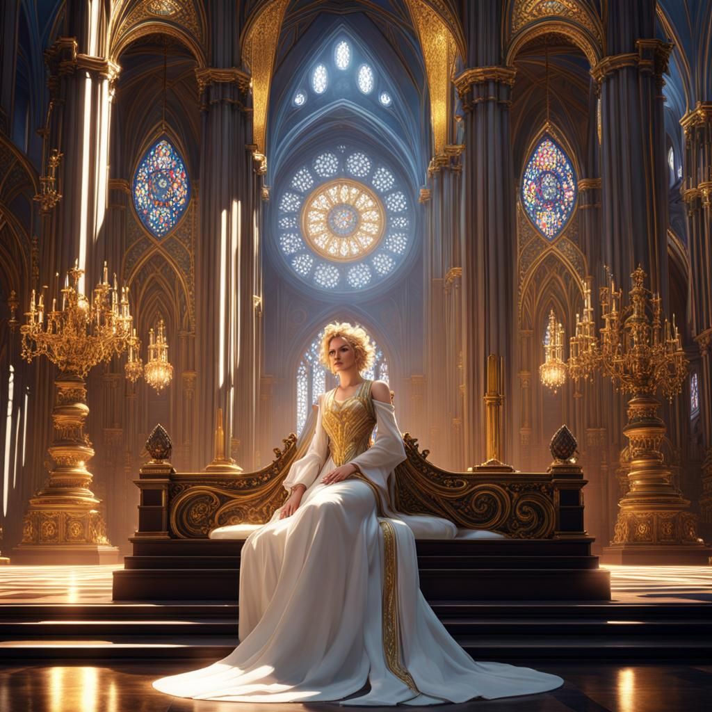 Celes in Cathedral: Hyperdetailed Art Nouveau Style