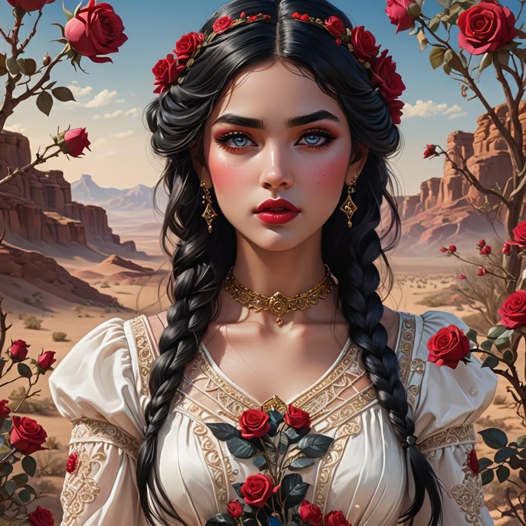 Desert Girl in Cream Dress, Fantasy Illustration