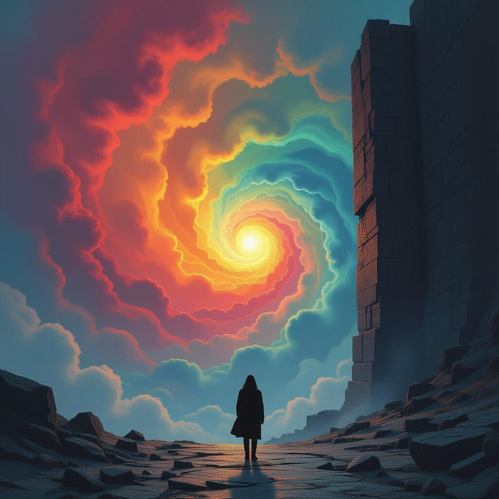 Dreamlike Realm Beyond the Wall in Surreal Style