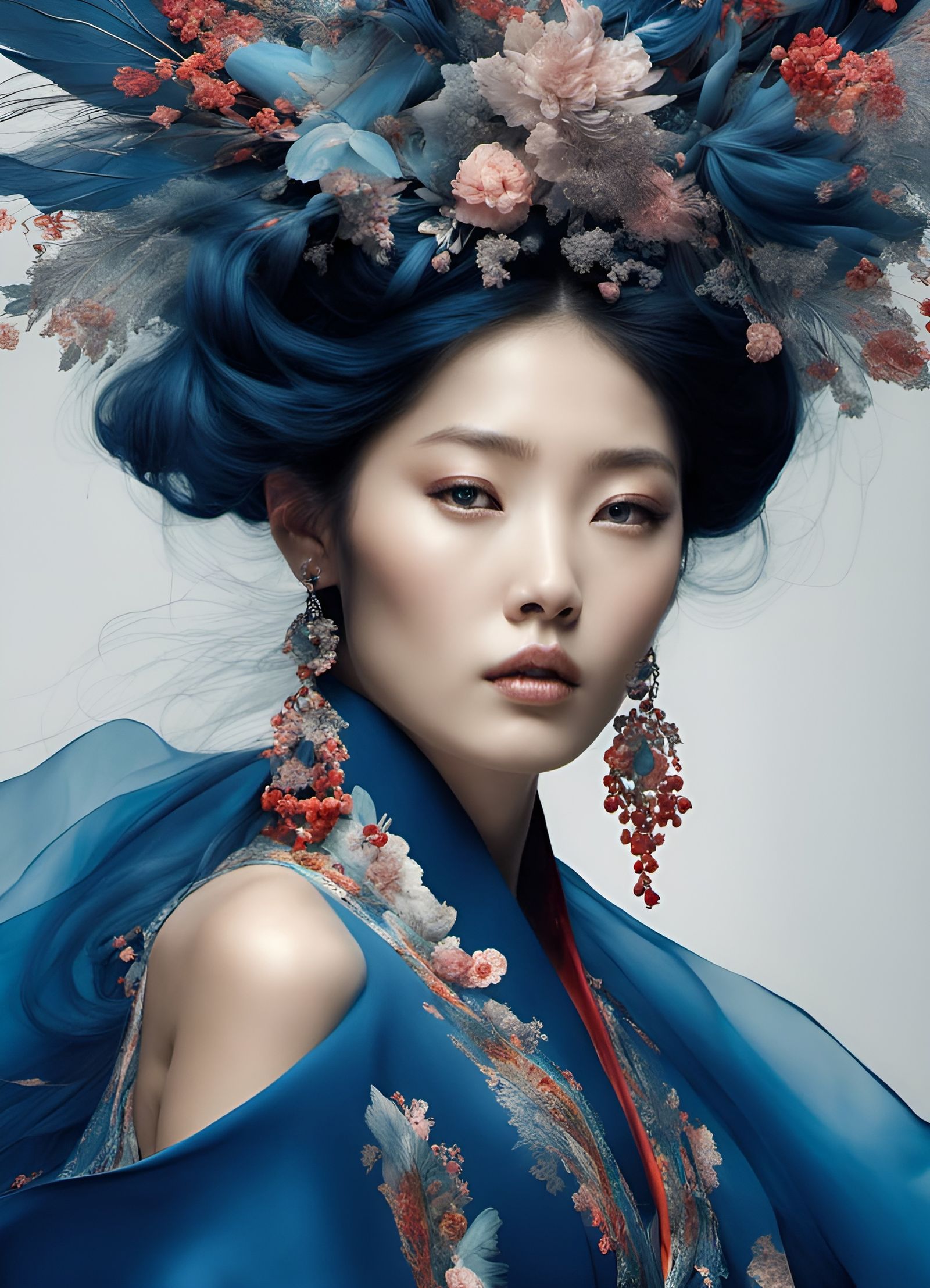 Korean Indigo Wind Goddess: Hyperdetailed Photographic Portr...
